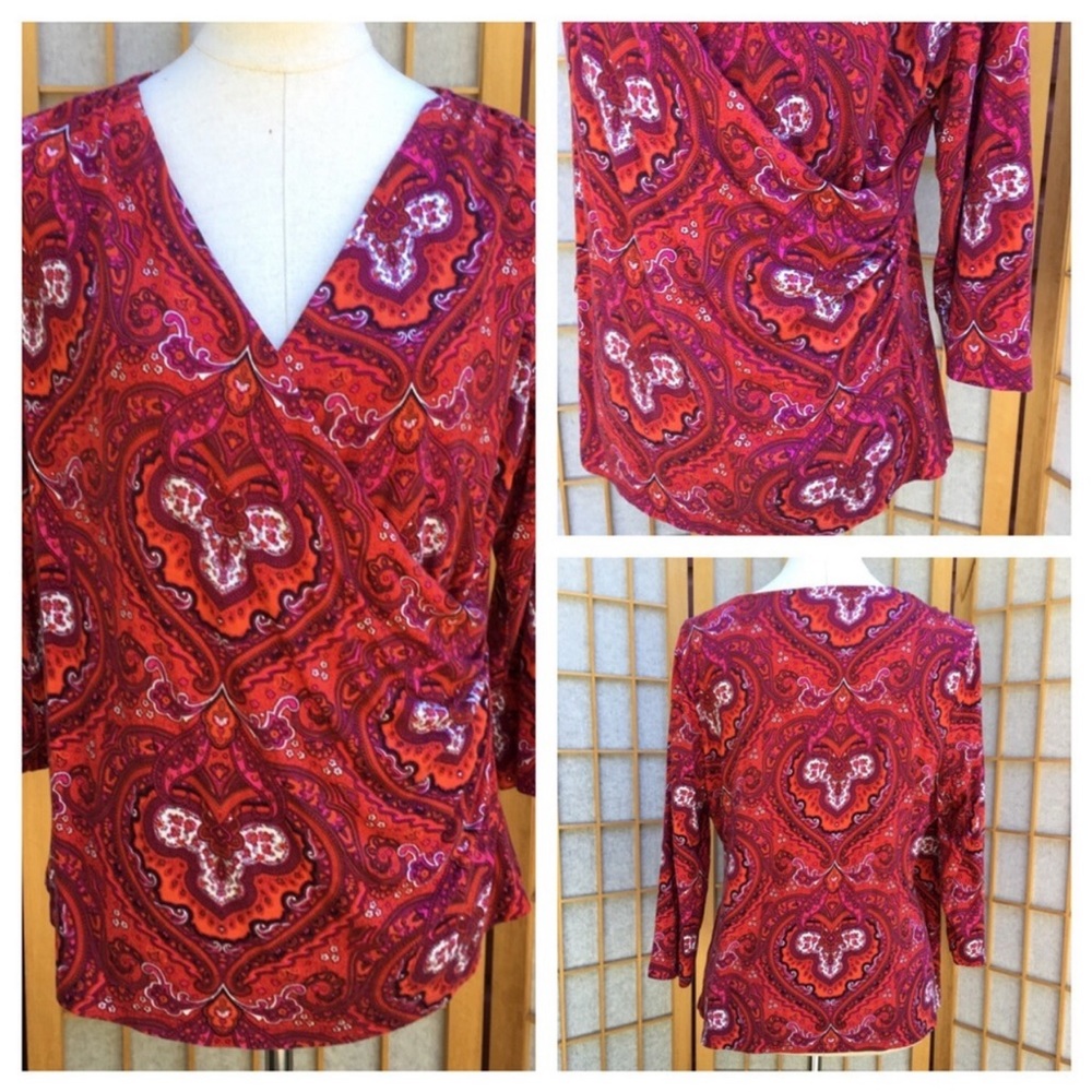 Talbots Stretch Crossover Print Top SZ XLP